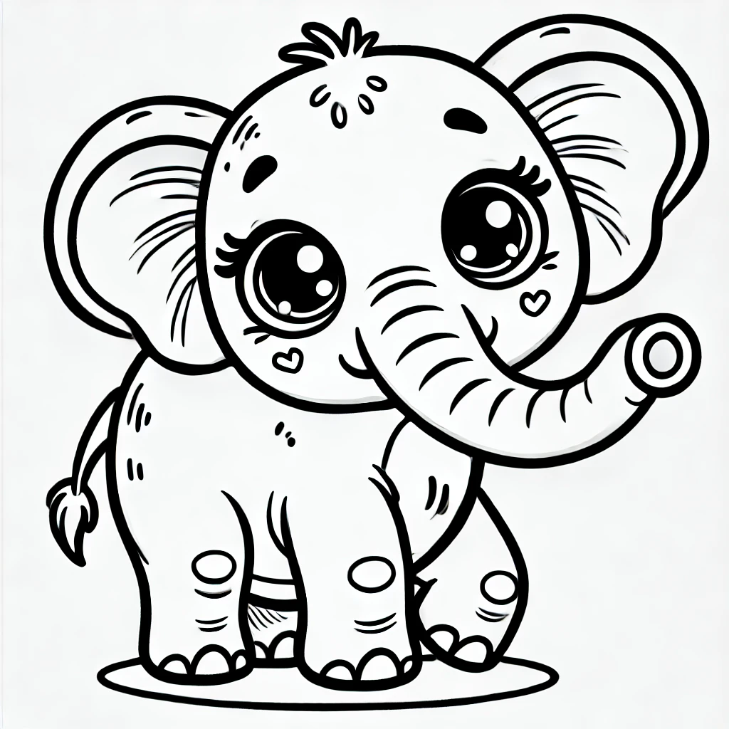 DALL·E 2025 02 07 10.55.45 A black and white outline drawing of a cute cartoon elephant designed for children to color in. The elephant should be friendly and playful with big