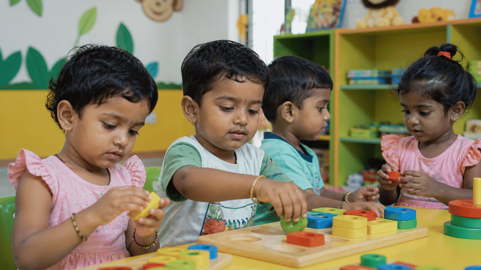 Toddlers playing with toys