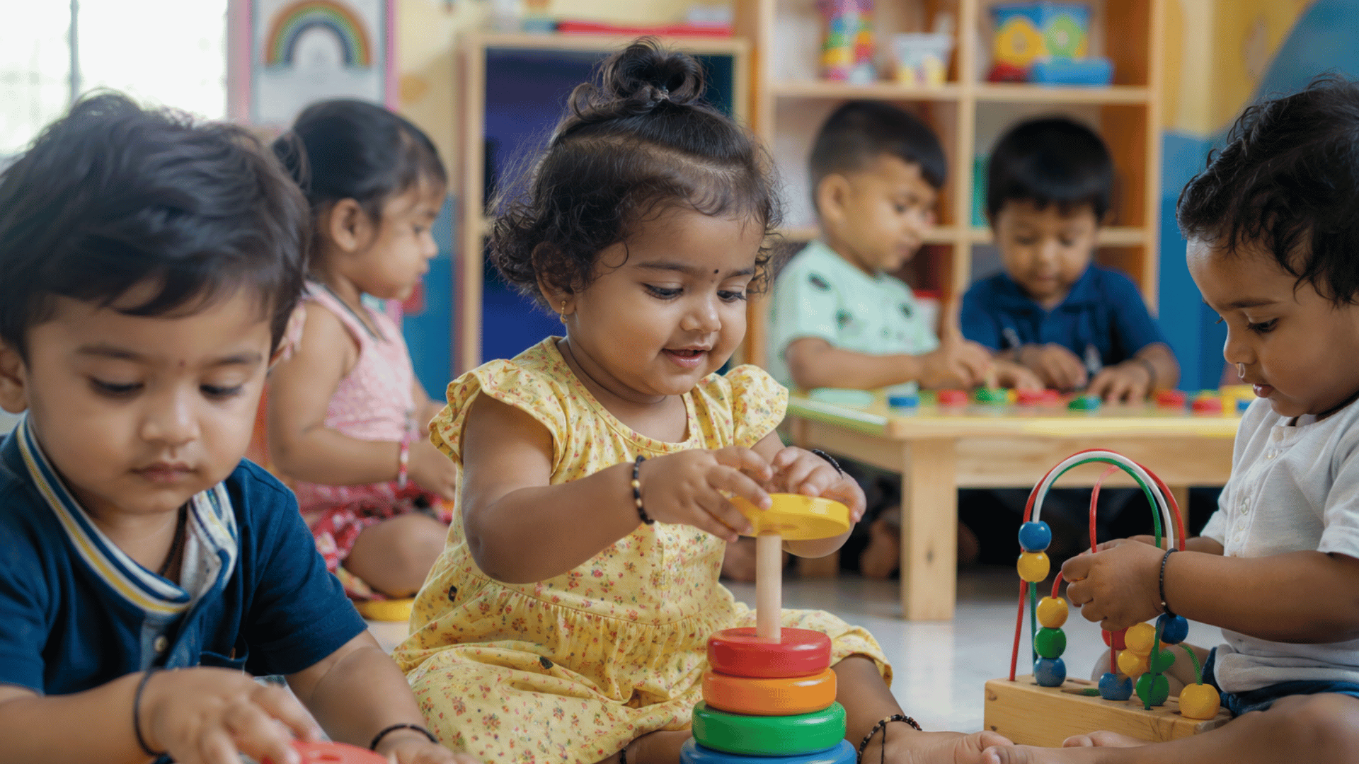 Children learning with teacher